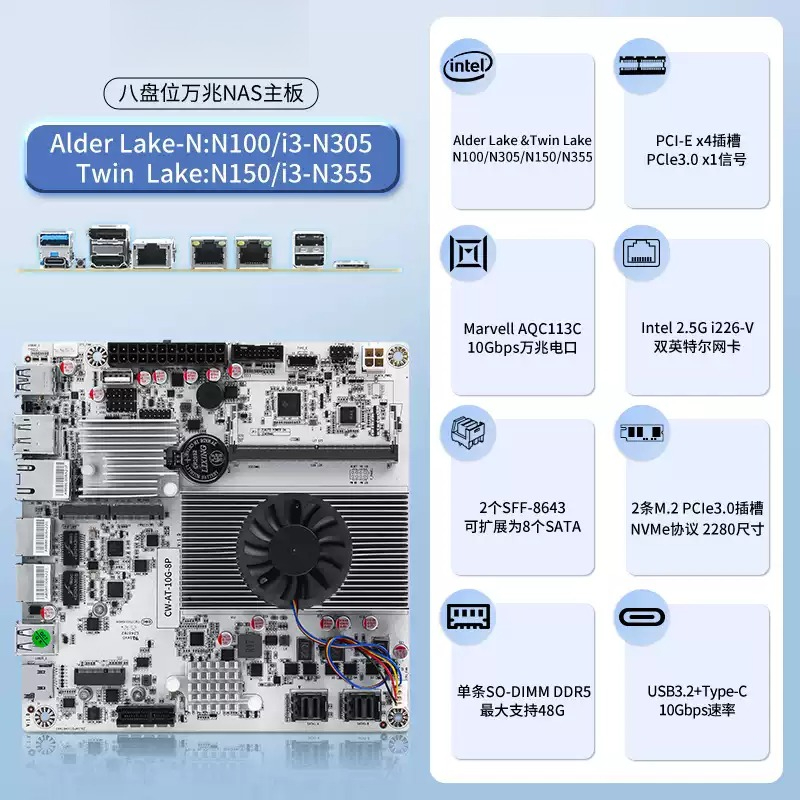 8-Bay NAS-Motherboard mit N100 – Nas Motherboard 8 Sata Mini Itx Bewertung und Preis